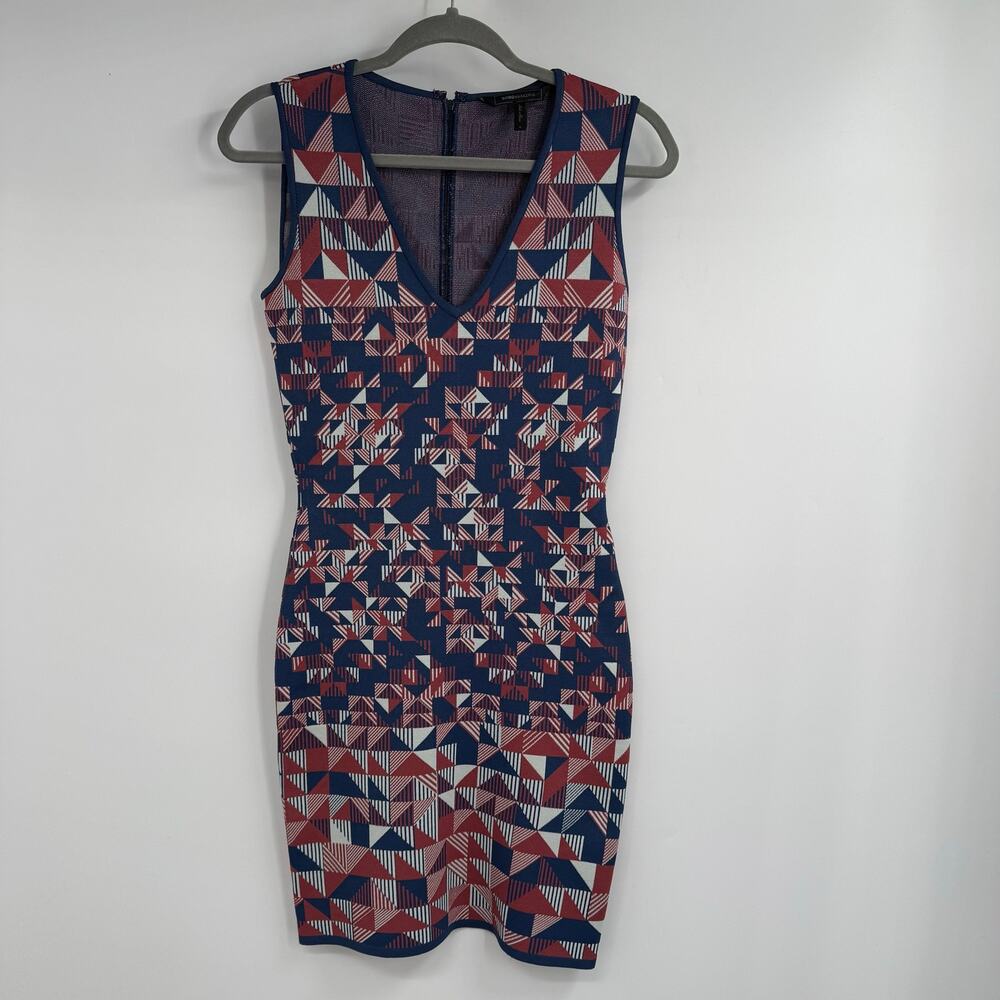 Bcbgmaxazria Gari Jacquard Bodycon Dress Womens Small Geometric Blue Sleeveless